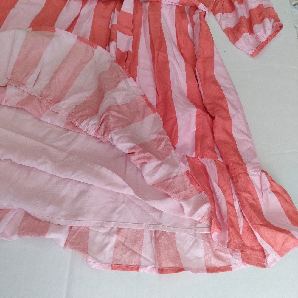 NWT Gibsonlook Womens Blissful Blouson Sleeve Dress Pink Coral Ruffle Hem L - Picture 8 of 11